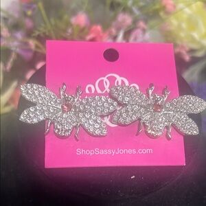 Sassy Jones Silver Crystal Kibbi Bee Earrings